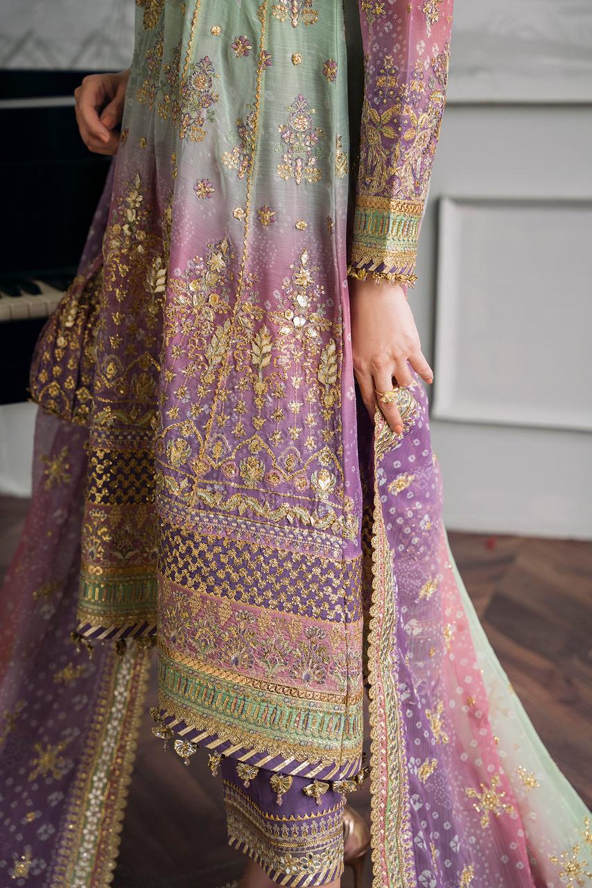 BRQ Embroidered Tie N Die Pista Purple Luxury Chiffon Dress - Unsitched