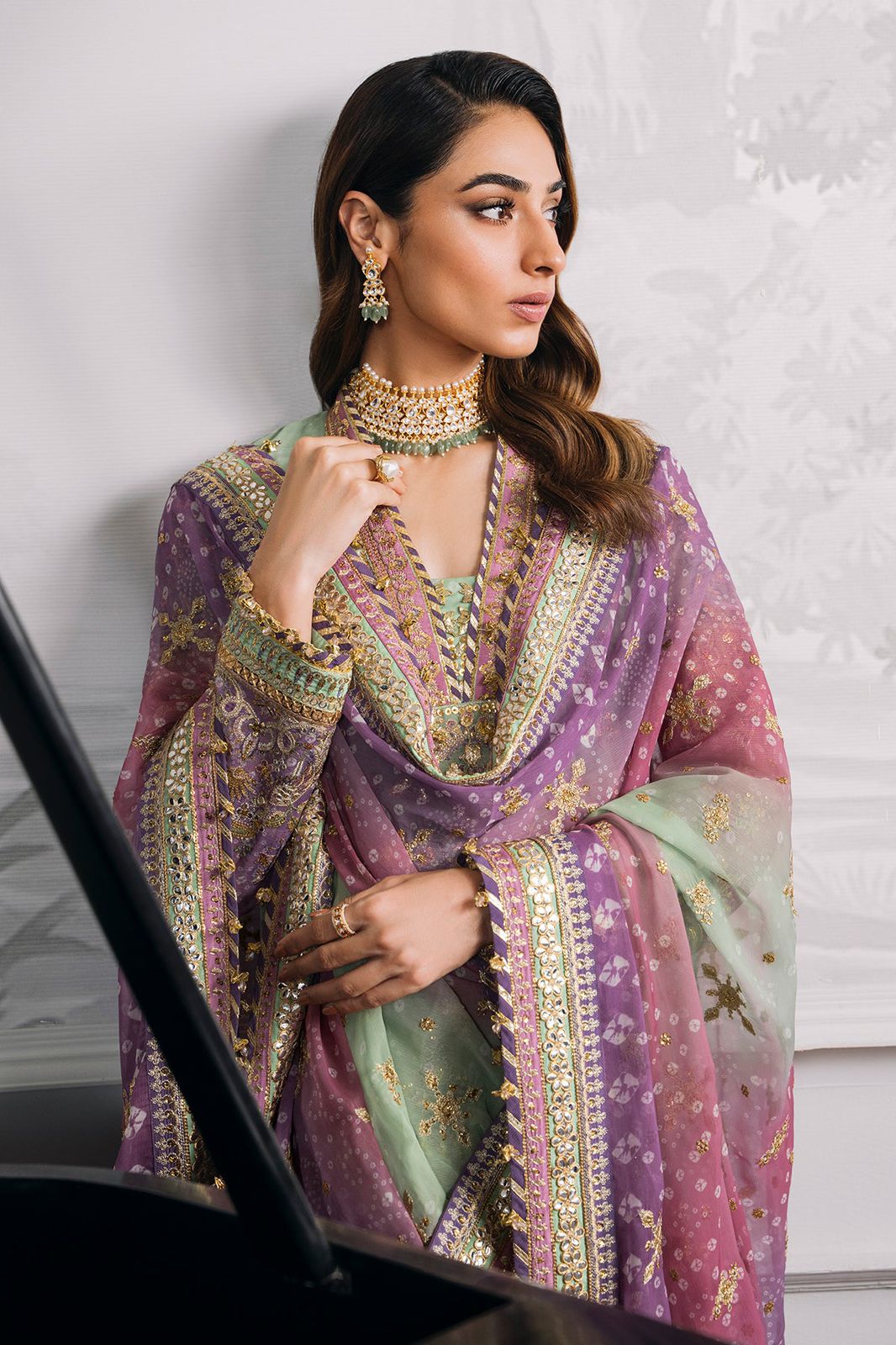 BRQ Embroidered Tie N Die Pista Purple Luxury Chiffon Dress - Unsitched