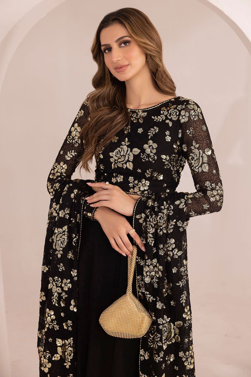 JZM Embroidered Black Luxury Chiffon Saree