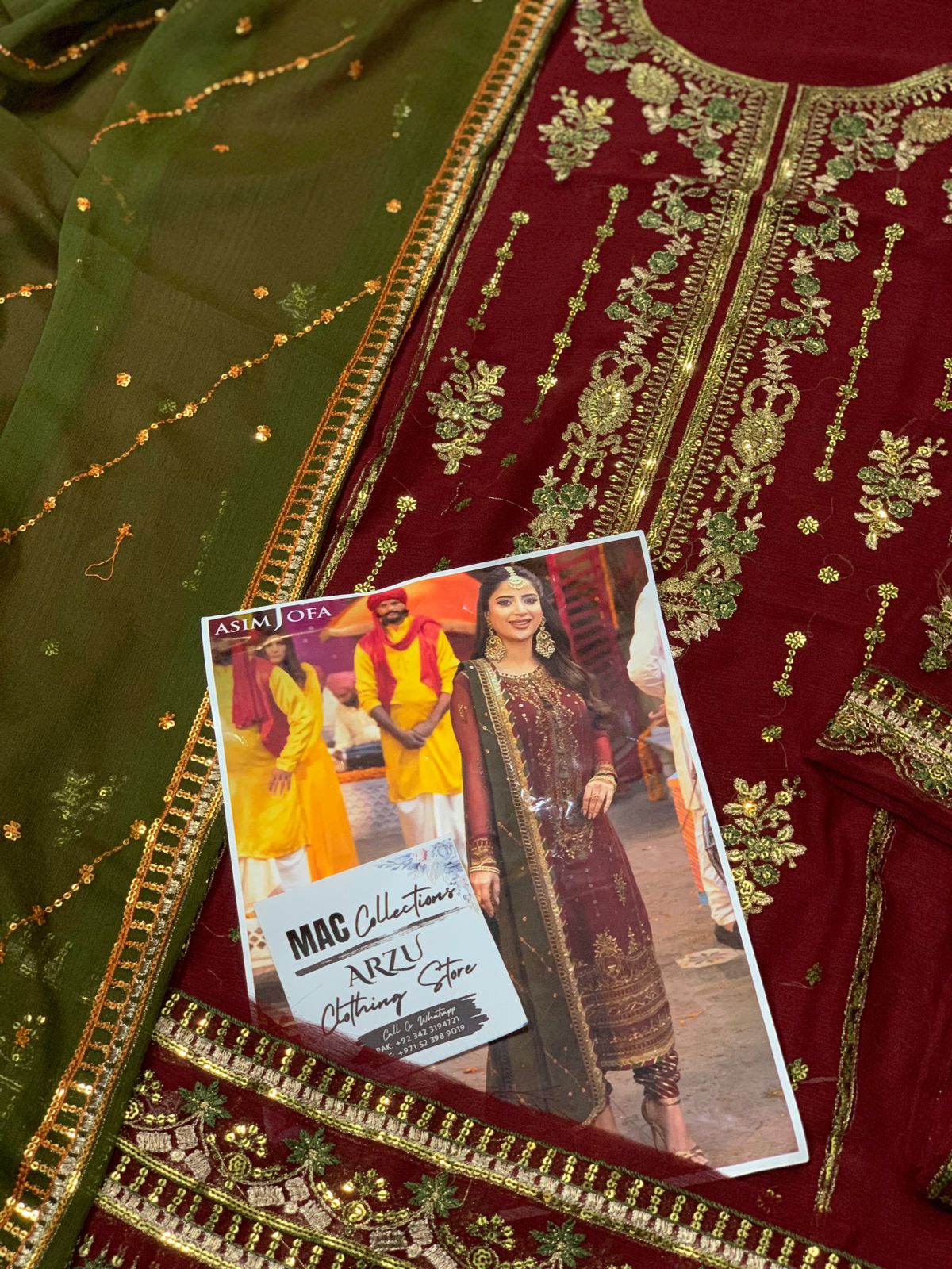 AJ Embroidered Maroon Luxury Chiffon Dress