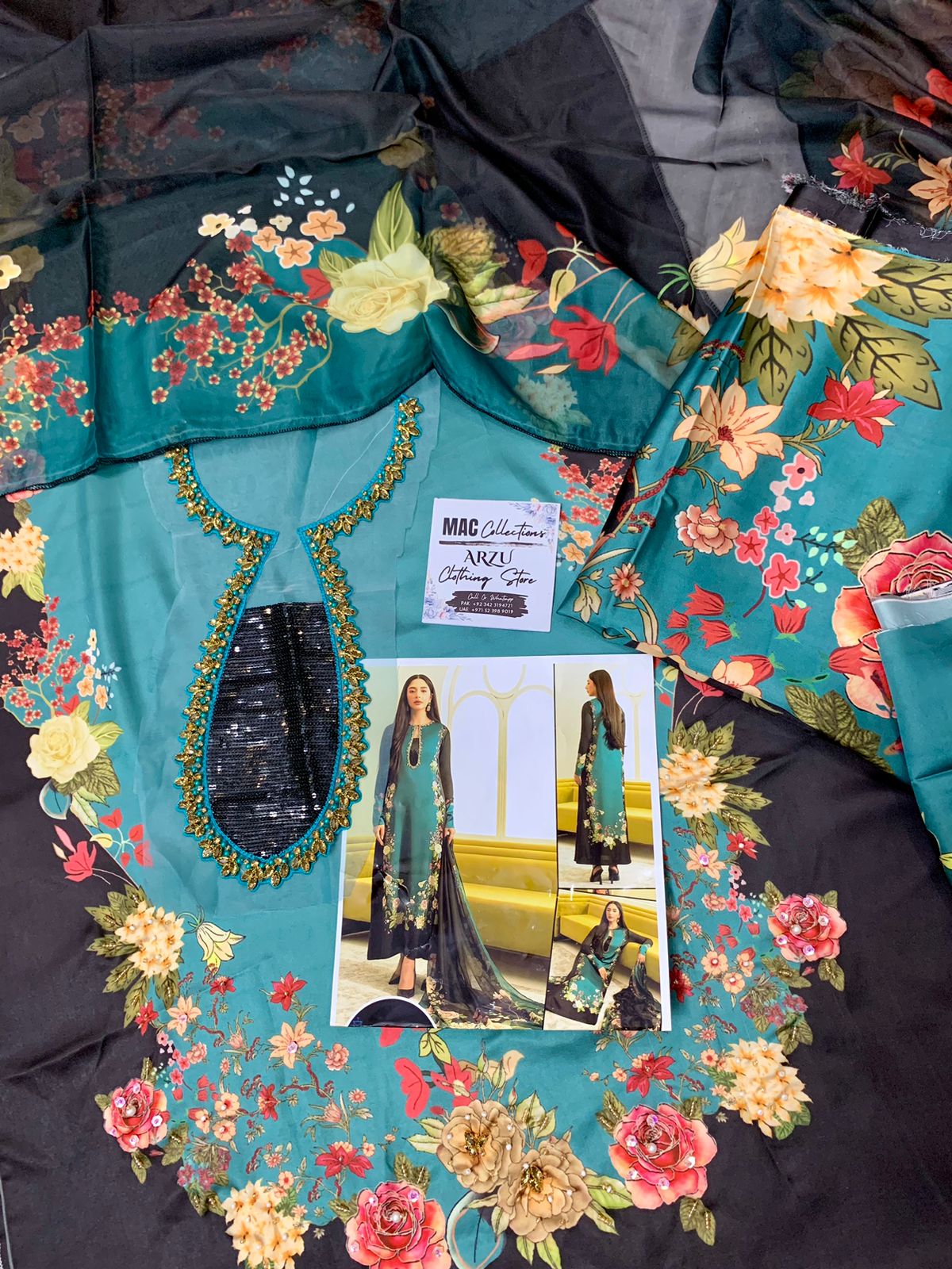 LSR Embroidered Sea Green Luxury Silk Dress