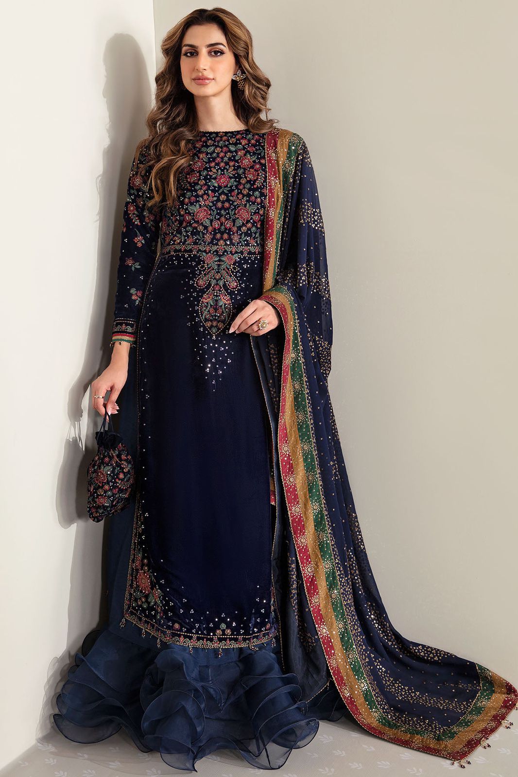 JZM Embroidered Blue Luxury Velvet Dress - Unstitched JZM Embroidered Blue Luxury Velvet Dress - Unstitched