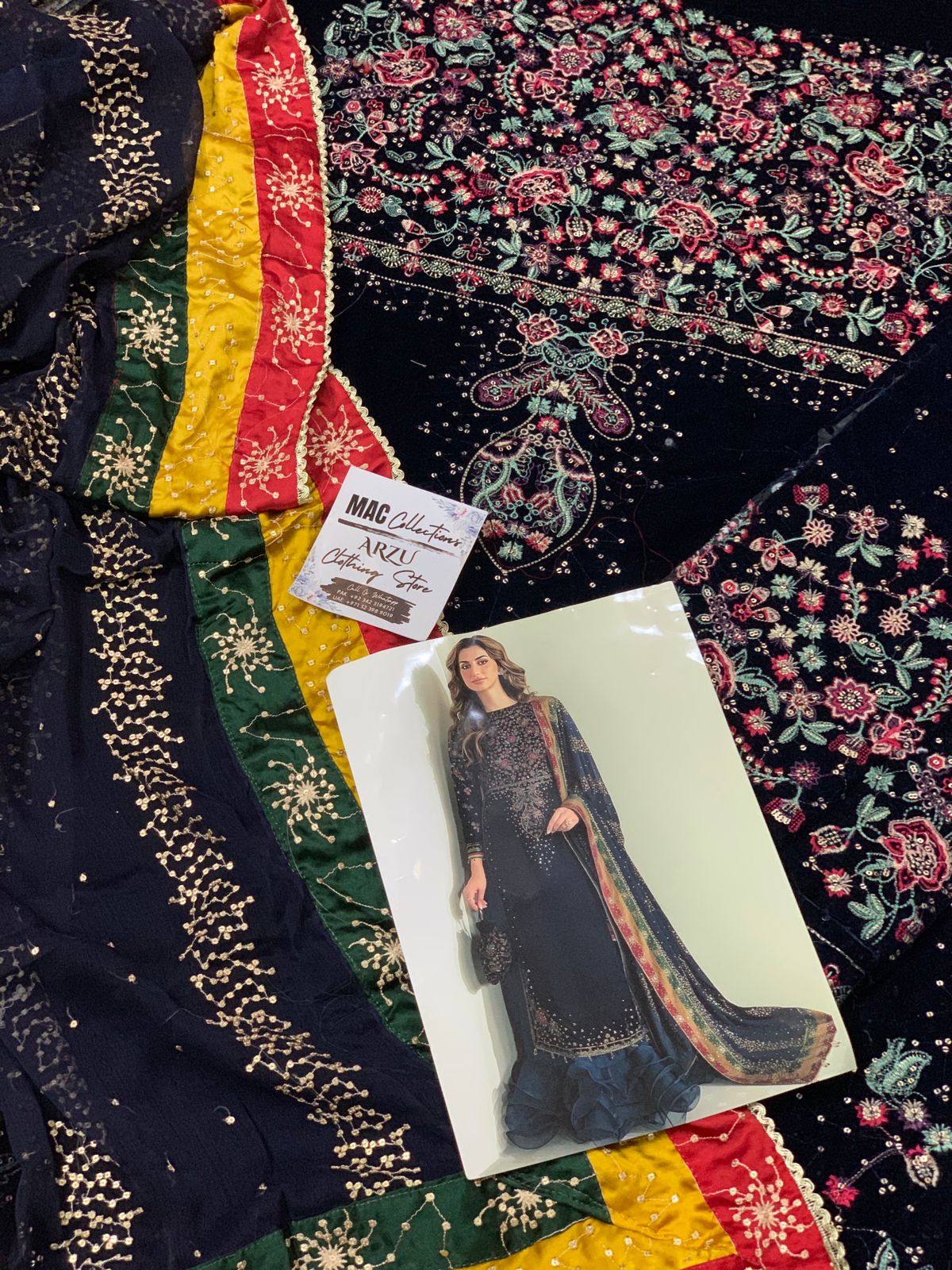 JZM Embroidered Blue Luxury Velvet Dress - Unstitched