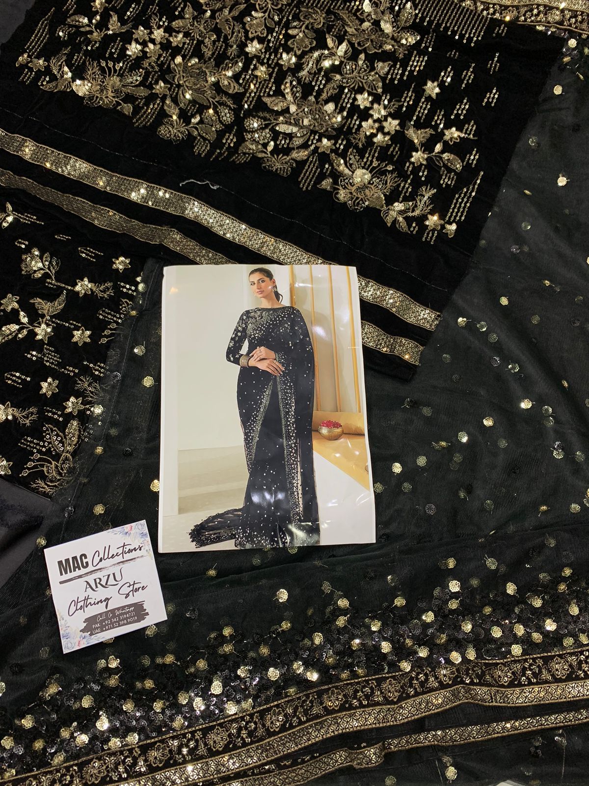 JZM Embroidered Black Luxury Velvet & Net Saree
