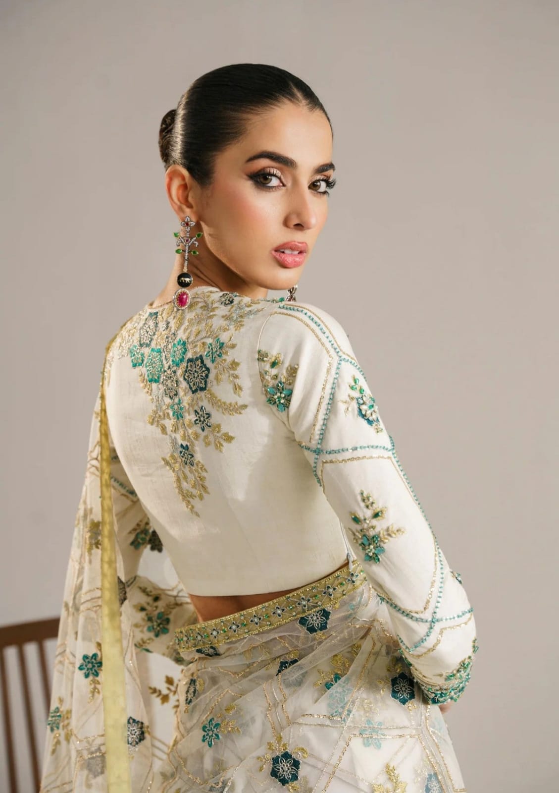 AA Embroidered White Luxury Net Saree