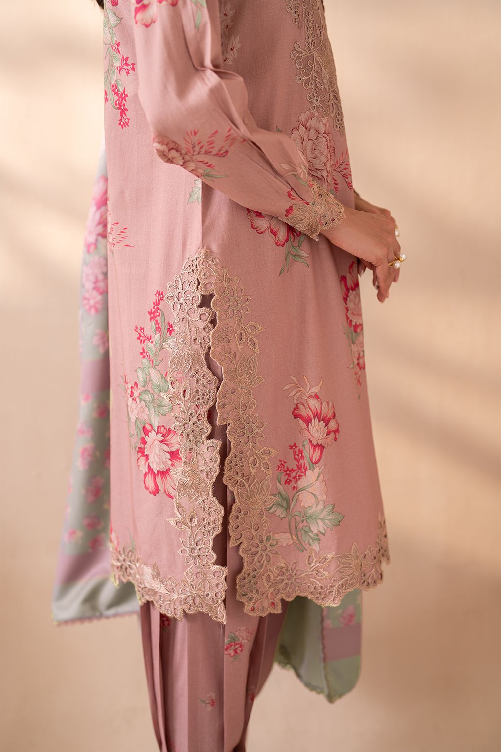 IZK Embroidered Tea Pink Luxury Lawn Dress