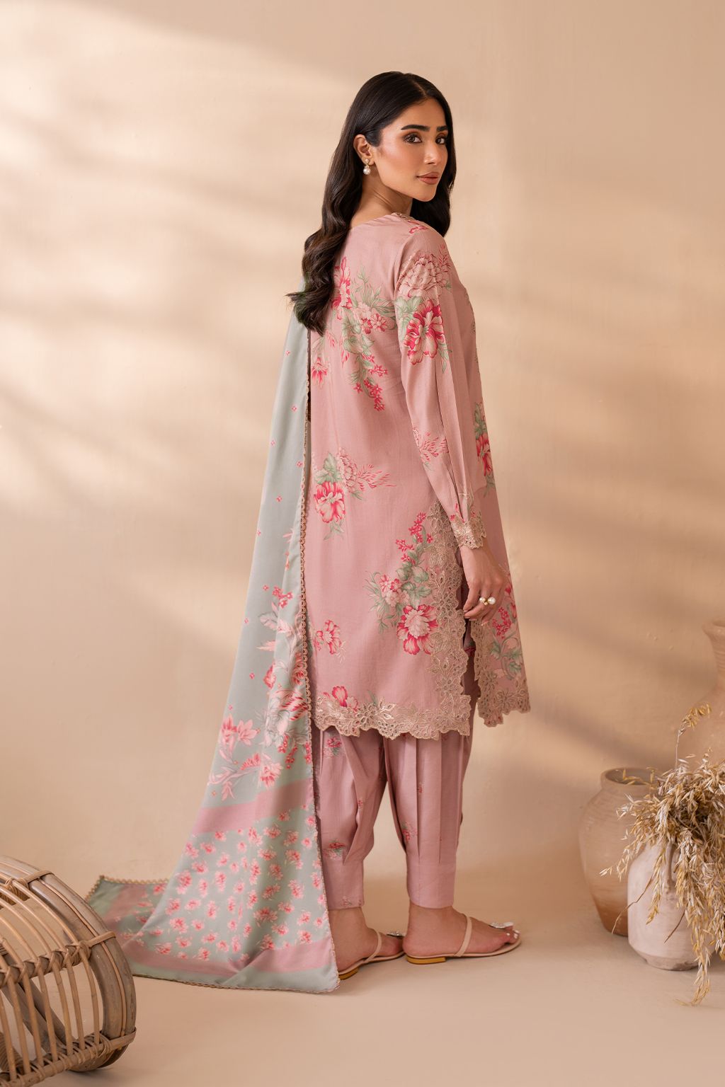 IZK Embroidered Tea Pink Luxury Lawn Dress