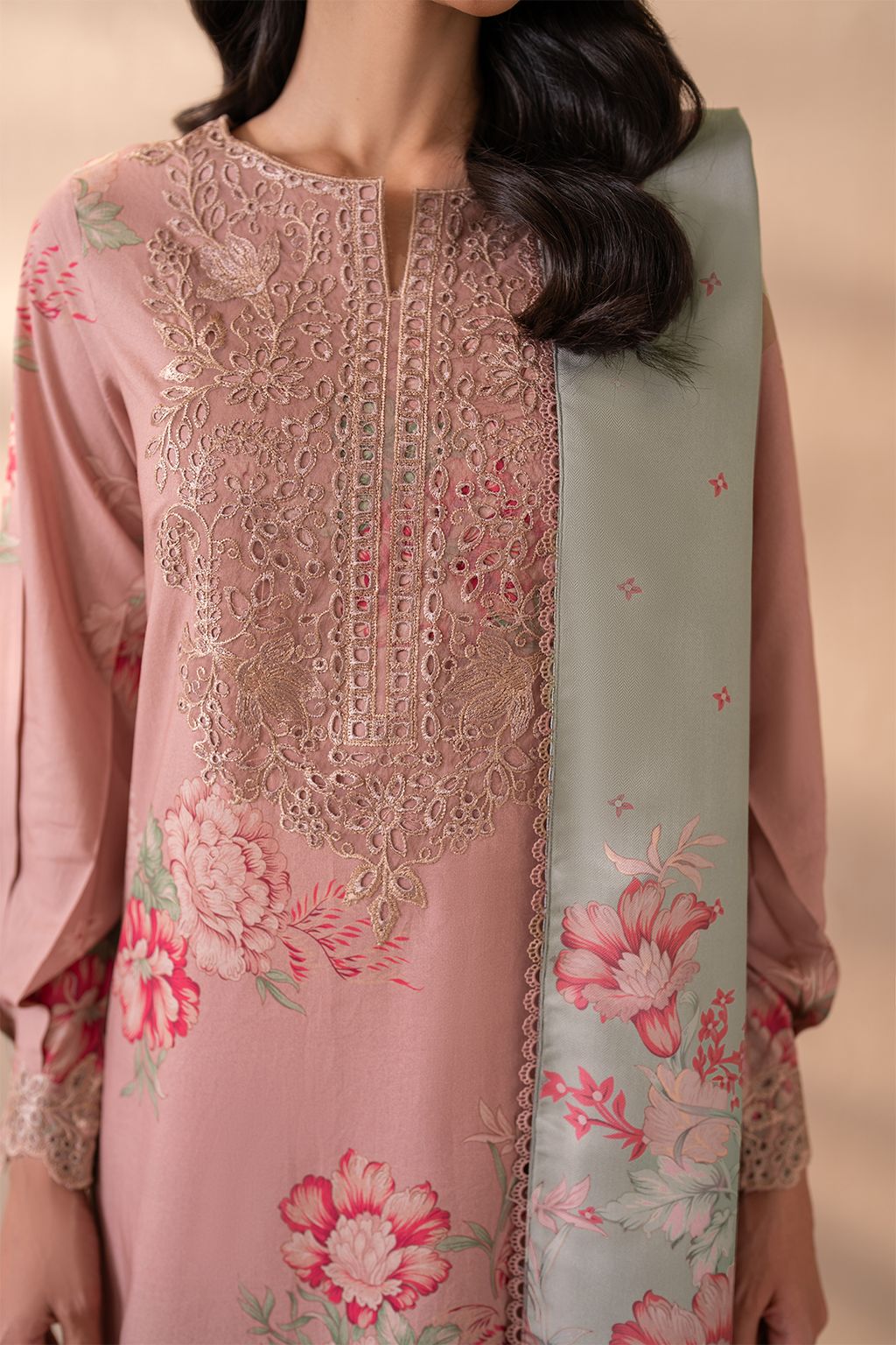 IZK Embroidered Tea Pink Luxury Lawn Dress