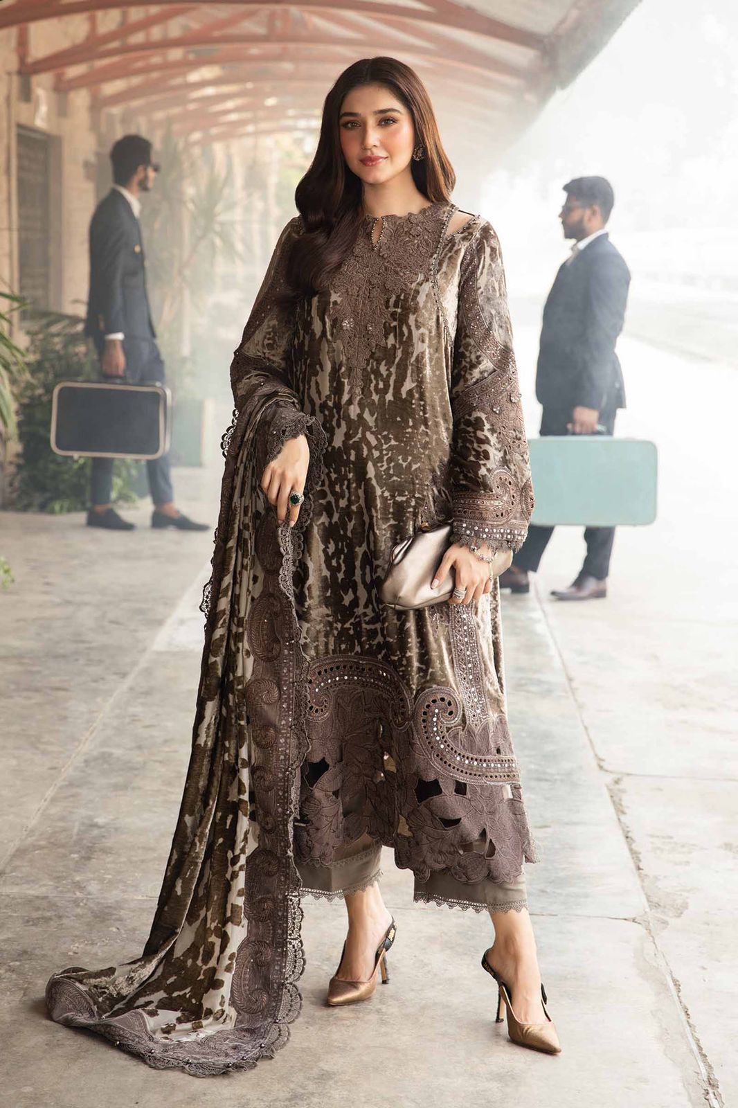 MP Embroidered Brown Luxury Lawn Dress