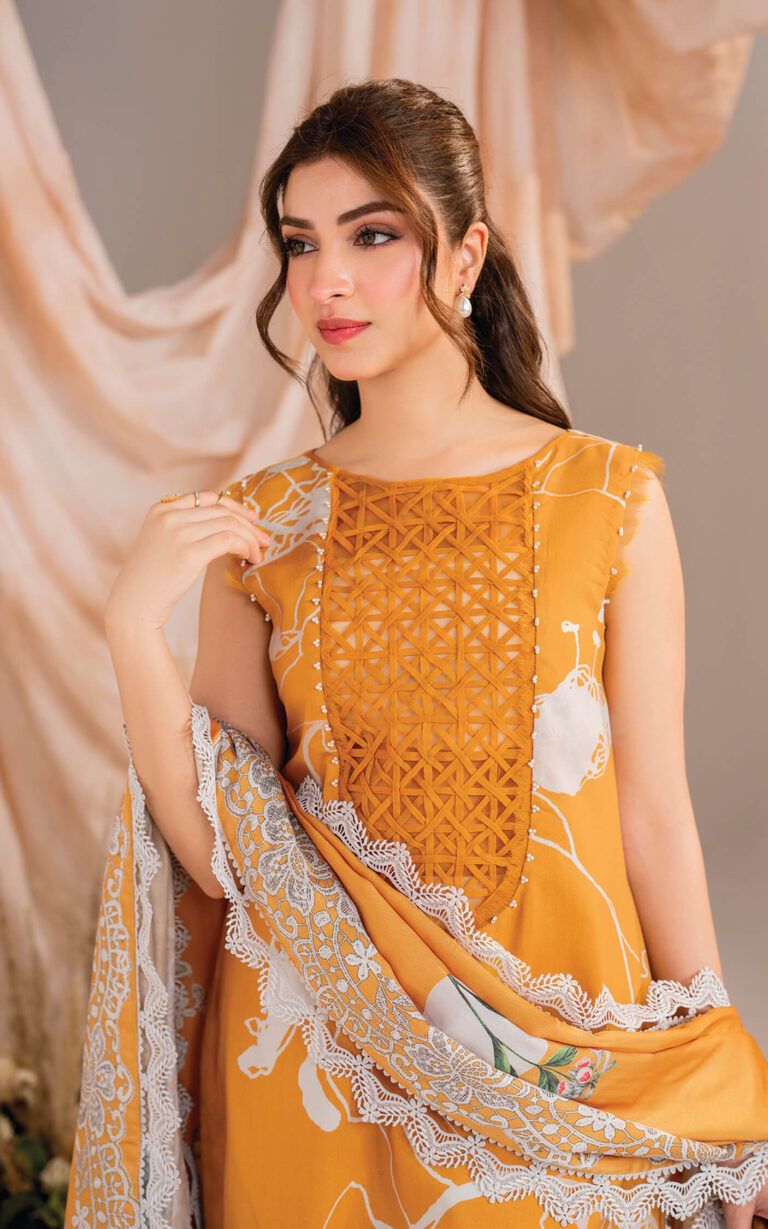 AN Embroidered Yellow Luxury Lawn Dress