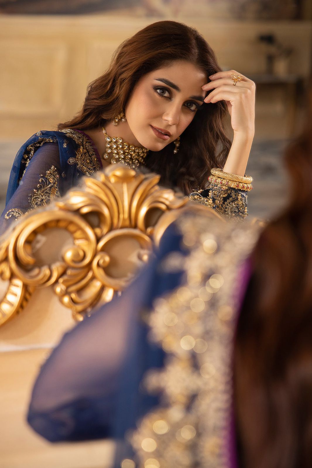 CHZ Embroidered Navy Blue Luxury Chiffon Dress