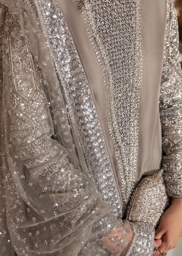 HR Embroidered Grey luxury Raw Silk Dress