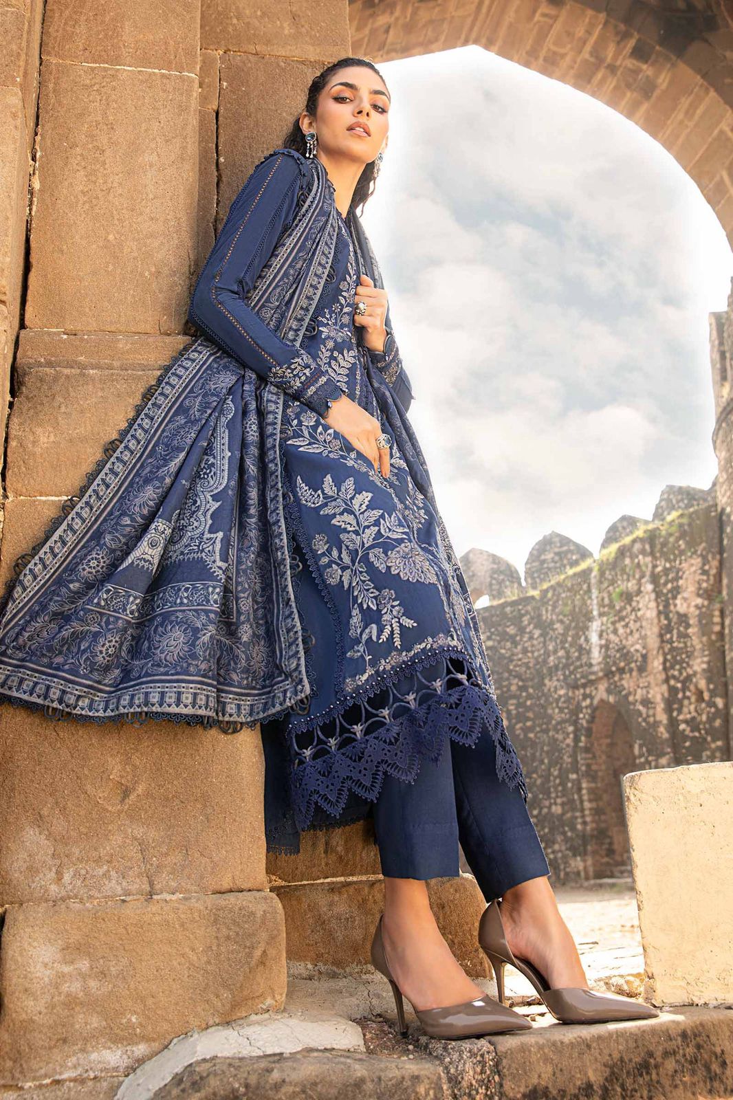 MP Embroidered Royal Blue Luxury Lawn Dress