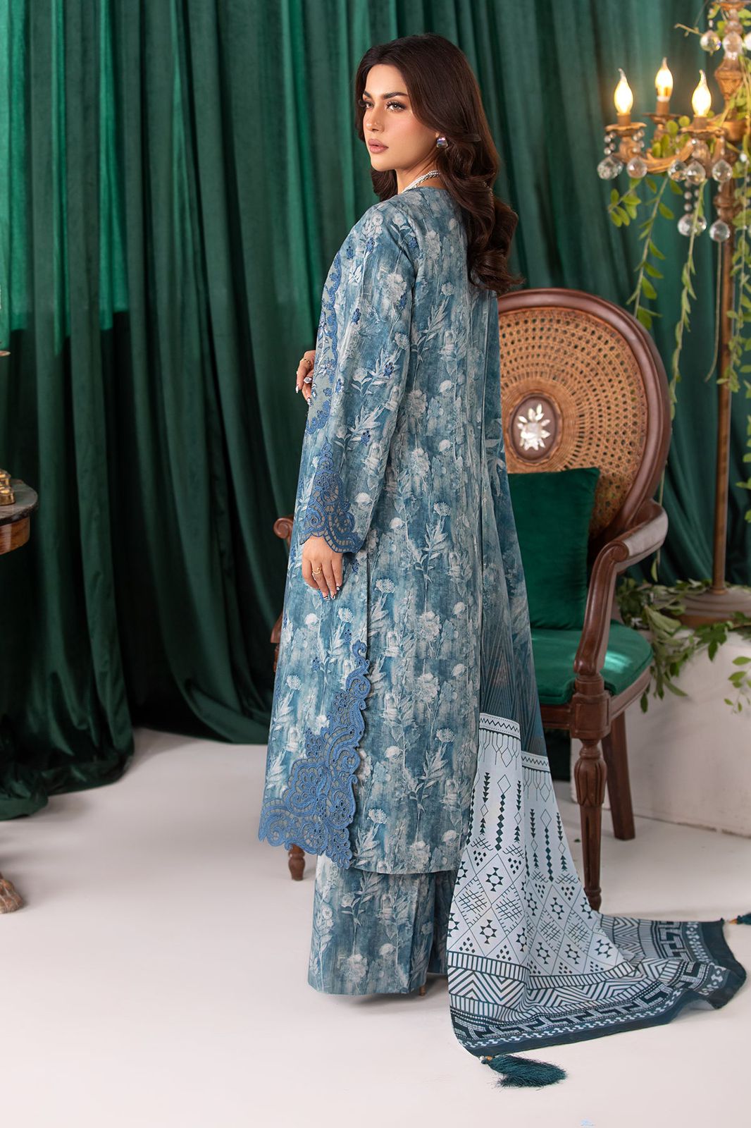 IMR Embroidered Blue Luxury Lawn Dress