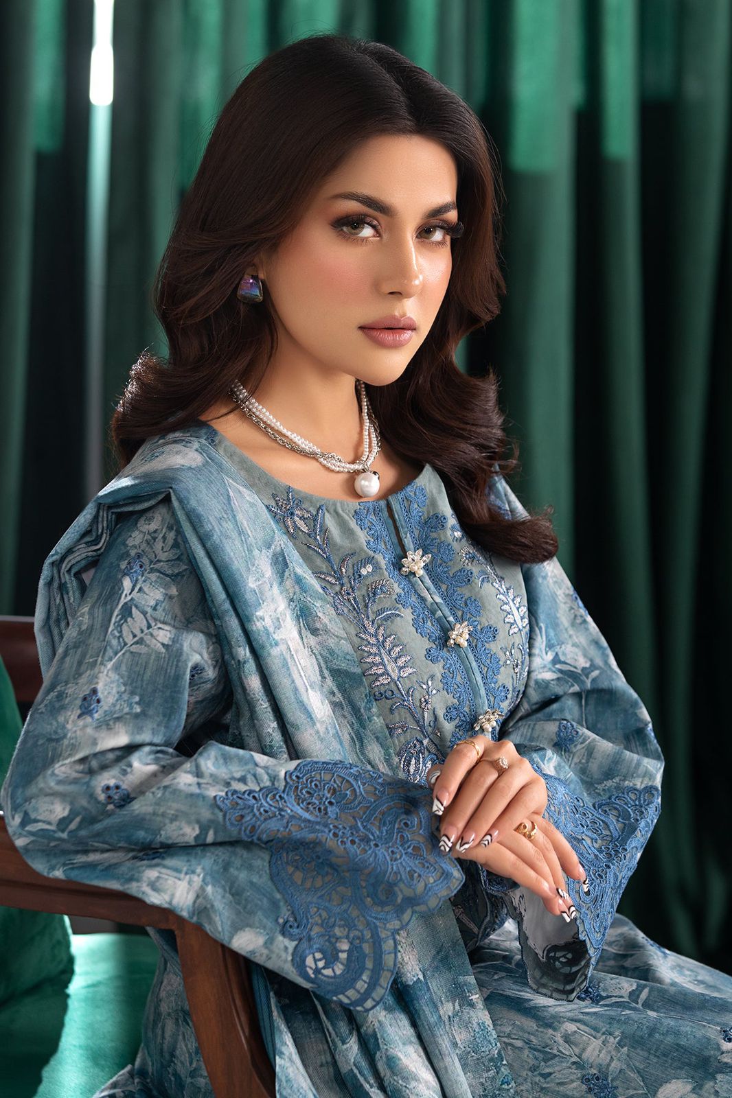 IMR Embroidered Blue Luxury Lawn Dress