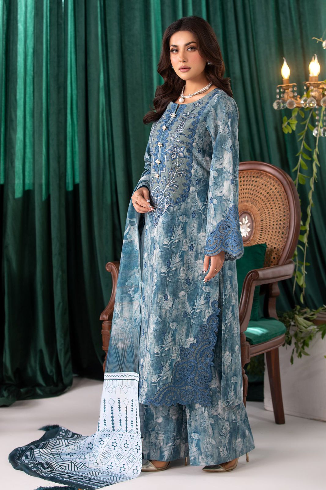 IMR Embroidered Blue Luxury Lawn Dress
