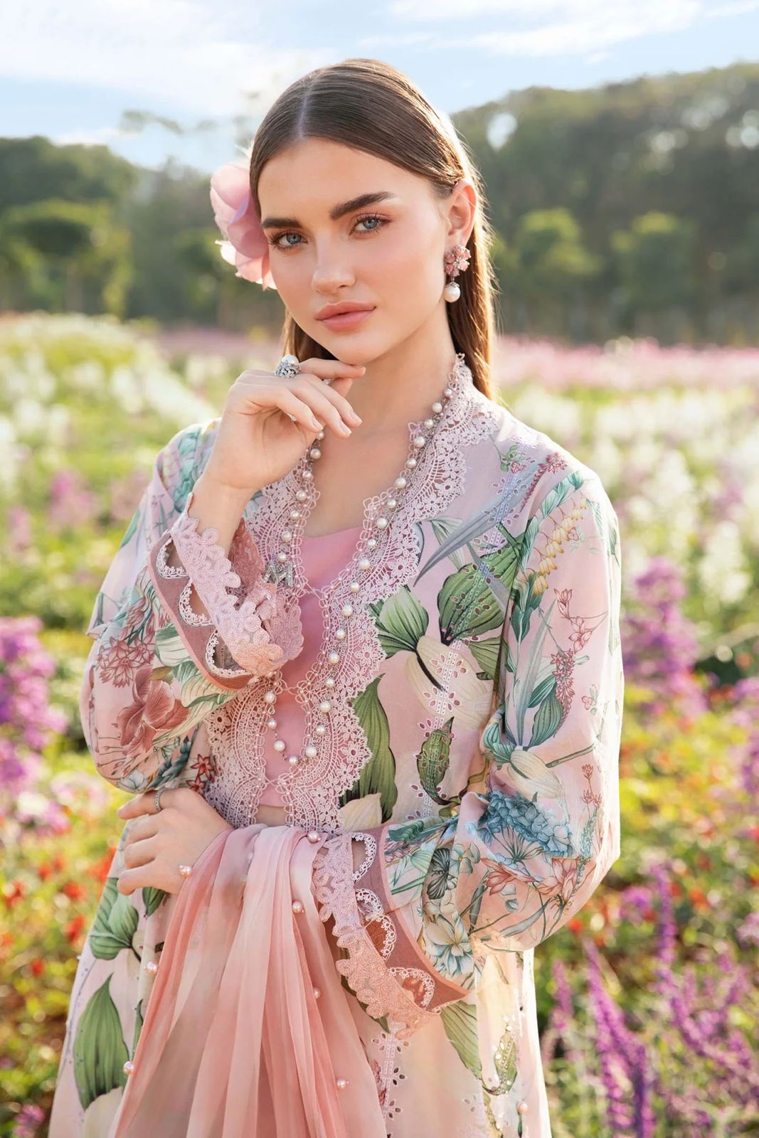 MB Embroidered Pink Luxury Lawn Dress - 2A