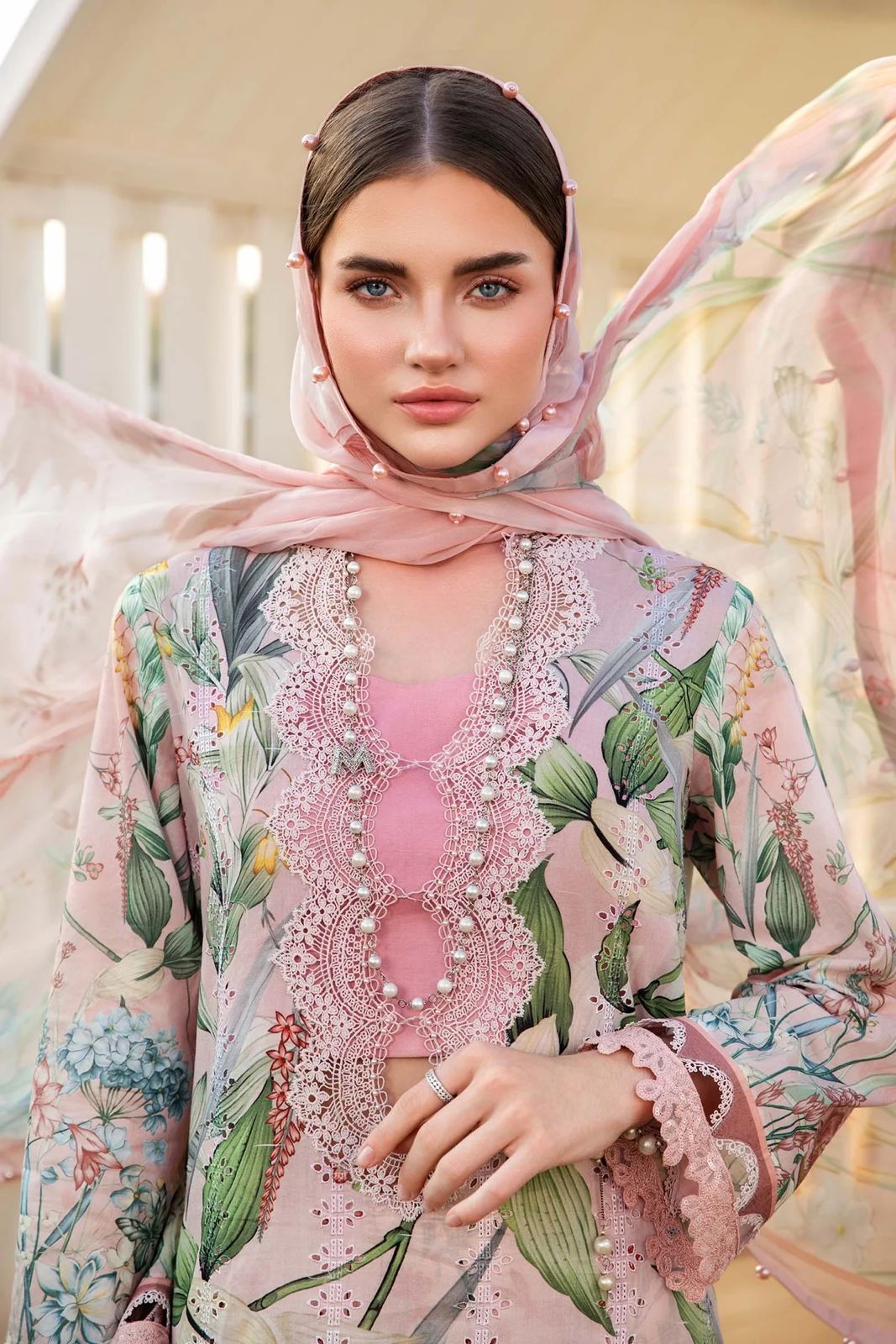 MB Embroidered Pink Luxury Lawn Dress - 2A