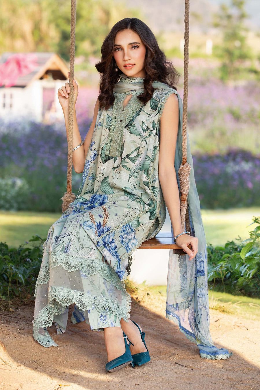 MB Embroidered Pista Luxury Lawn Dress - 2B