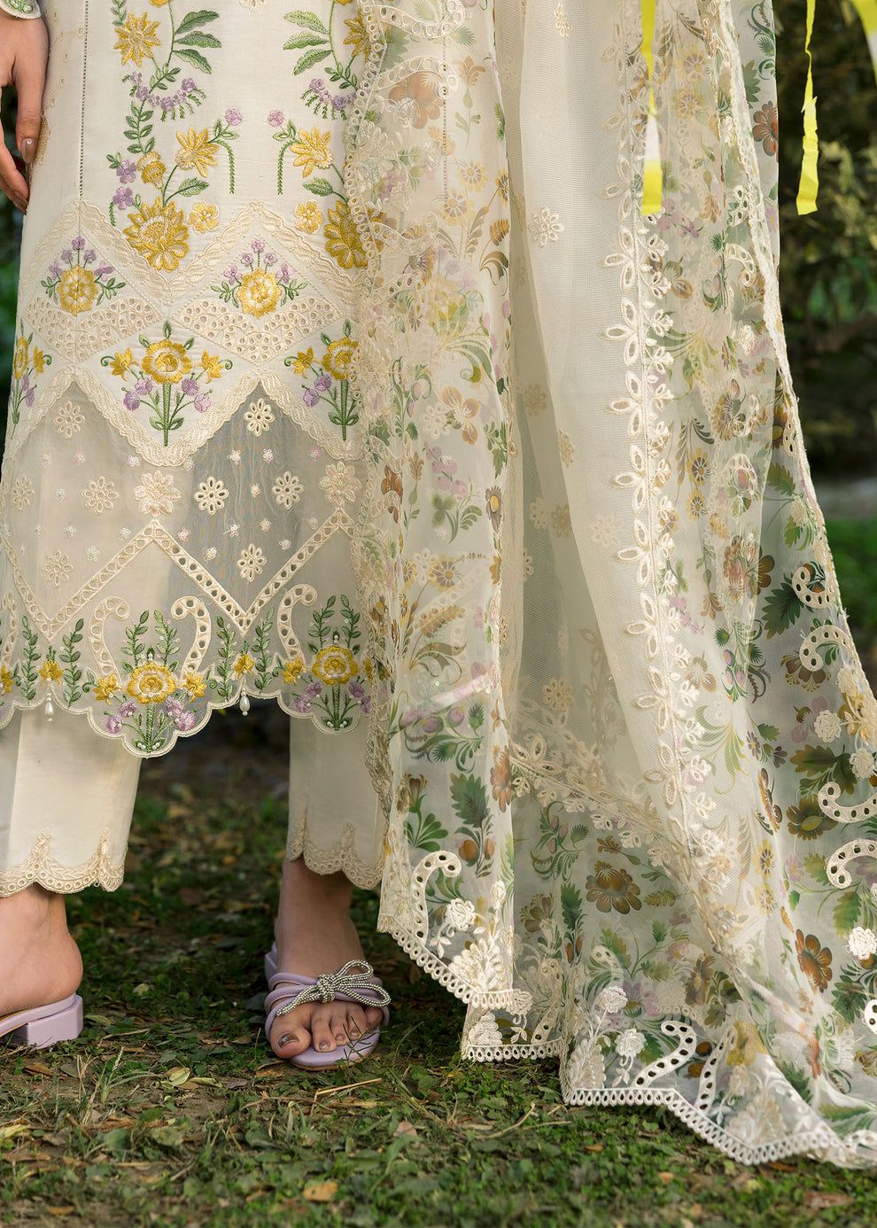 Sardinia Embroidered White Floral Luxury Lawn Dress