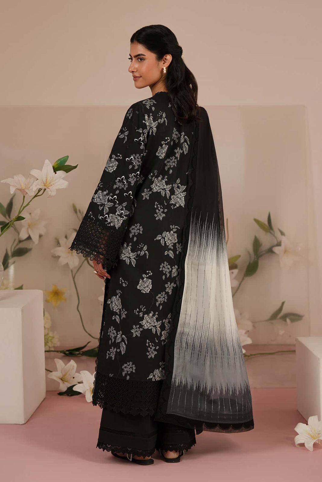 AFZ Embroidered Black Luxury Lawn Dress