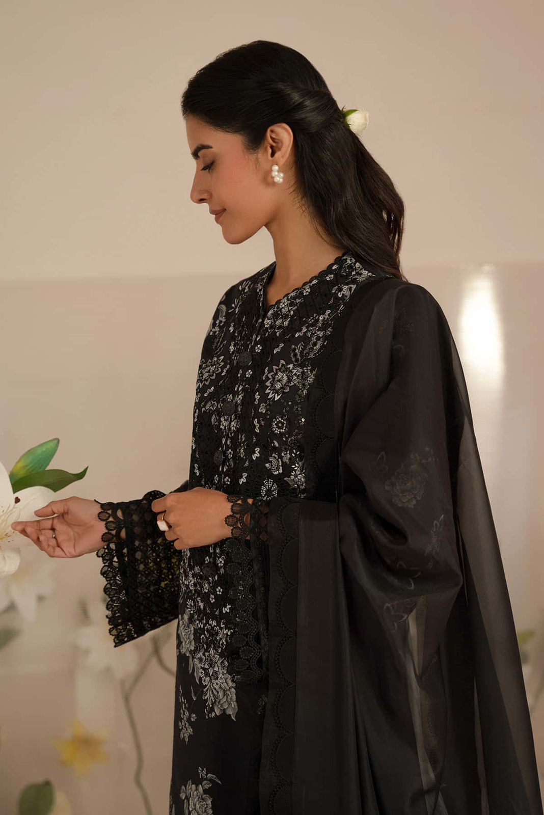 AFZ Embroidered Black Luxury Lawn Dress