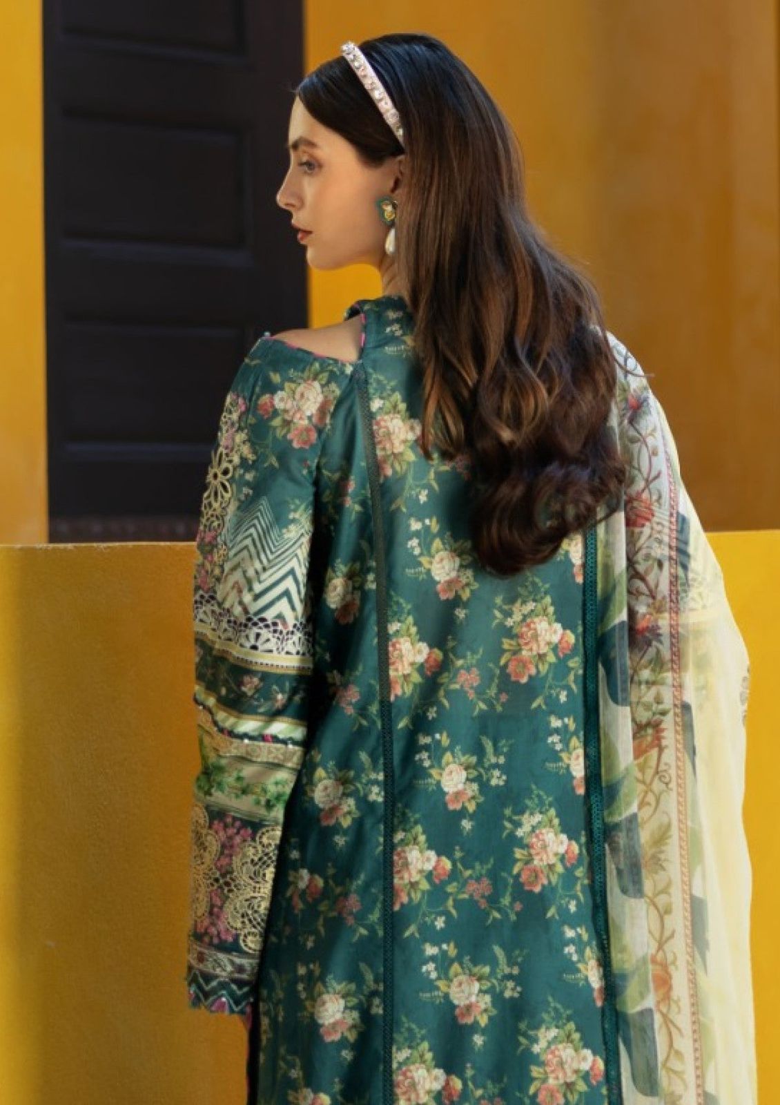 ELF Embroidered Green Luxury Lawn Dress