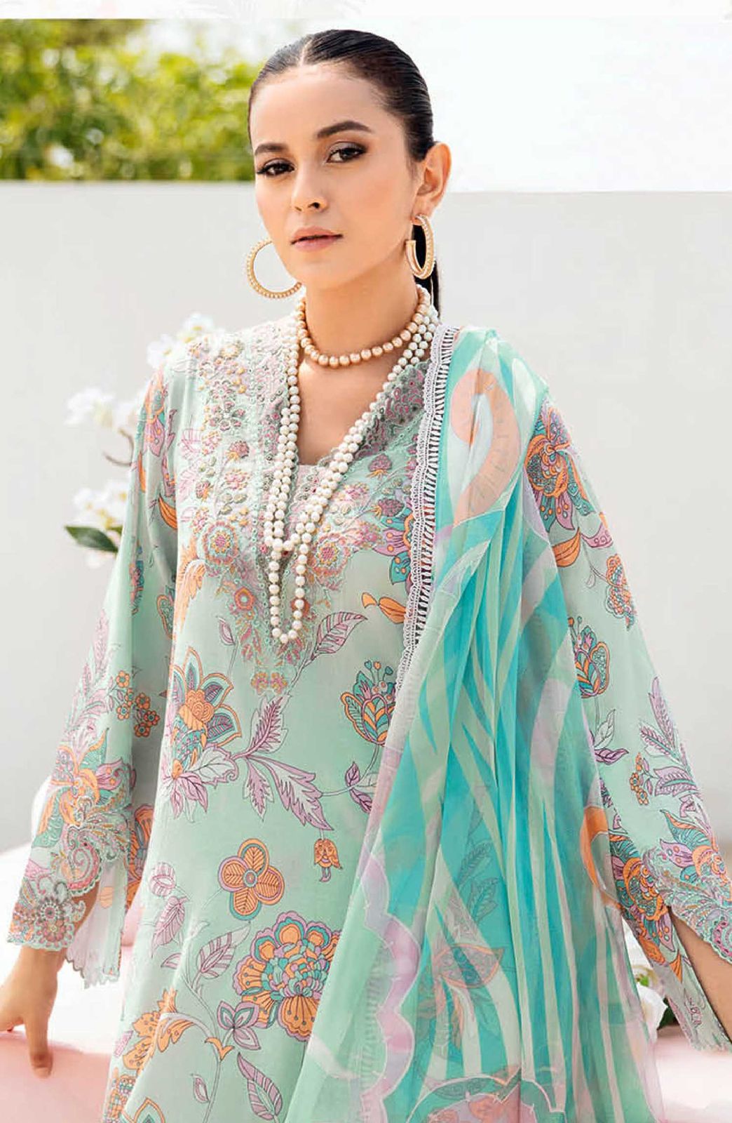 RM Embroidered Sea Green Luxury Lawn Dress