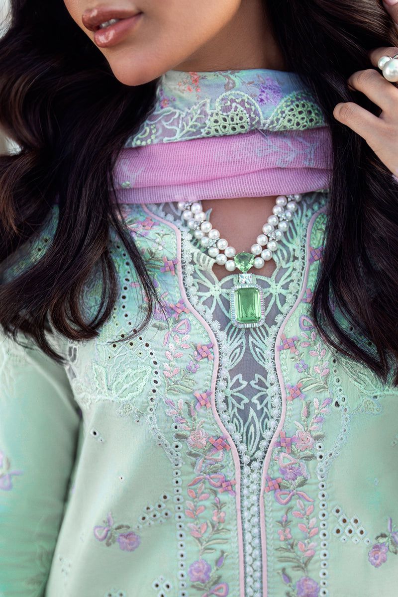 QLR Embroidered Sea Green Luxury Chikankari Lawn Dress
