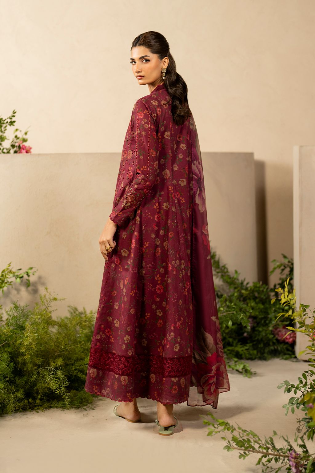 IZK Embroidered Maroon Luxury Lawn Chikankari Dress