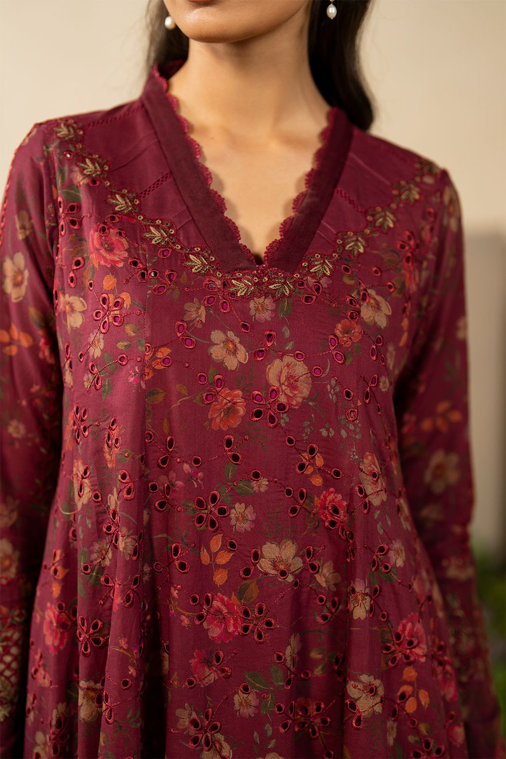 IZK Embroidered Maroon Luxury Lawn Chikankari Dress