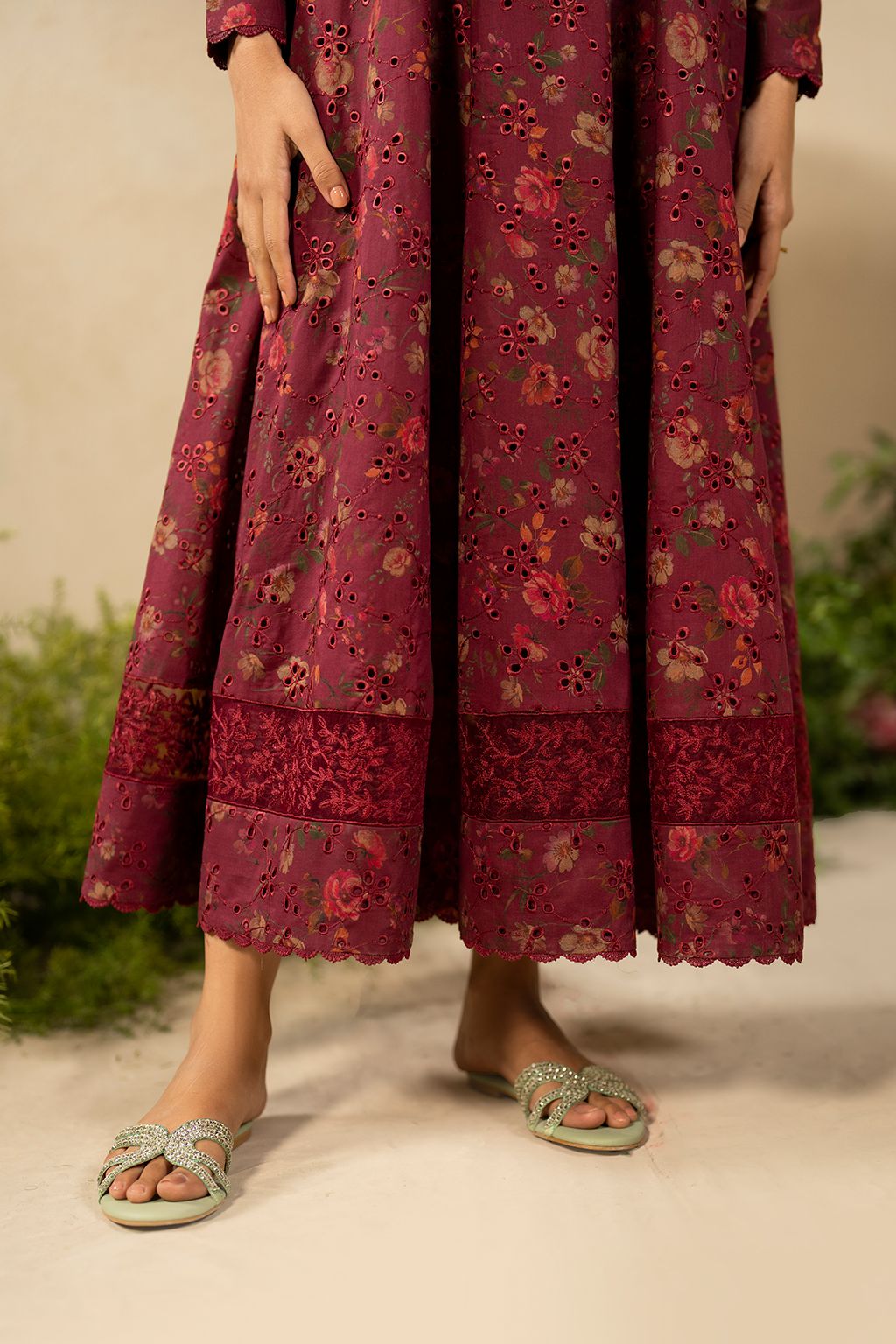 IZK Embroidered Maroon Luxury Lawn Chikankari Dress