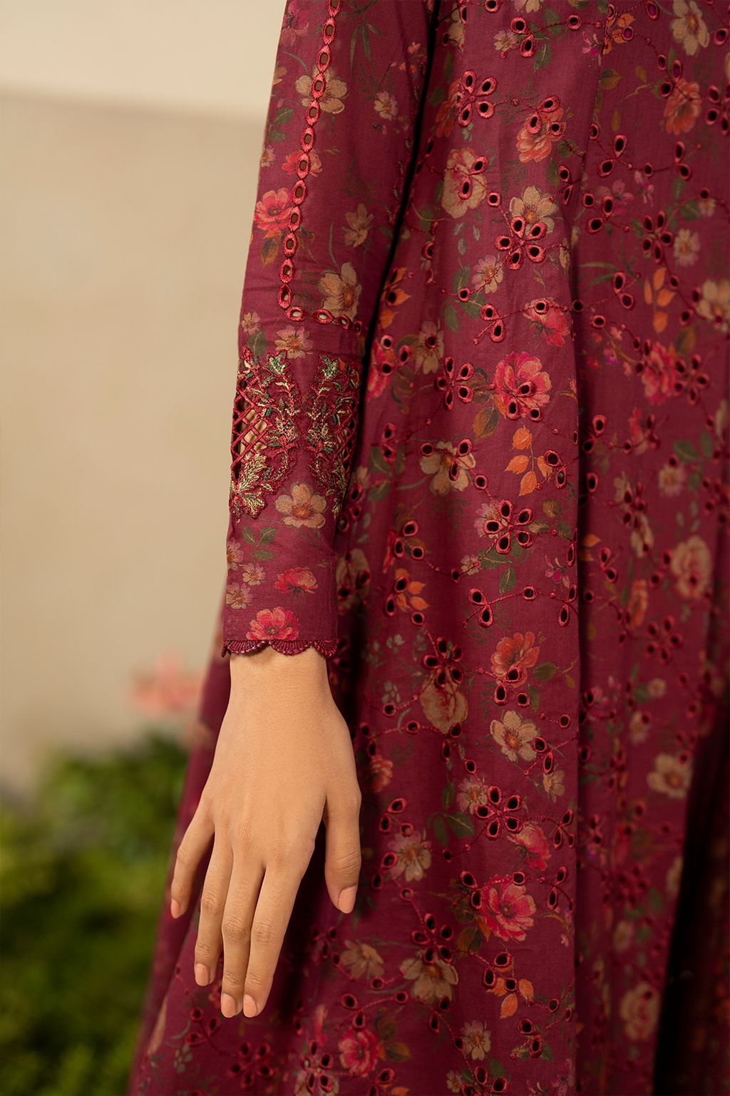 IZK Embroidered Maroon Luxury Lawn Chikankari Dress