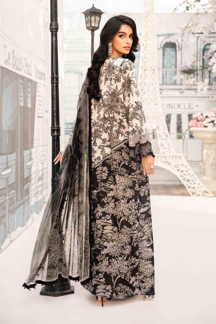 MB Embroidered Black & White Luxury lawn Dress