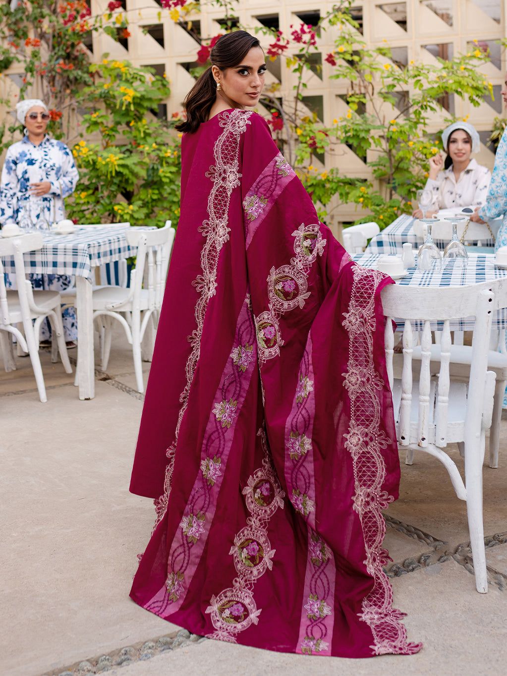 Parishay Embroidered Maroon Luxury Lawn Chikanakri Dress