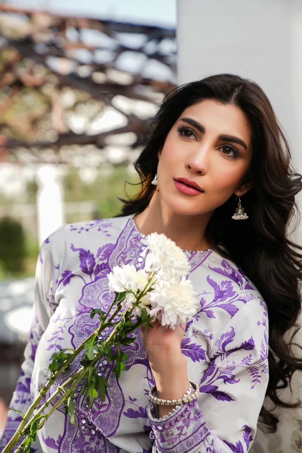 ANL Embroidered Purple Luxury Lawn Dress