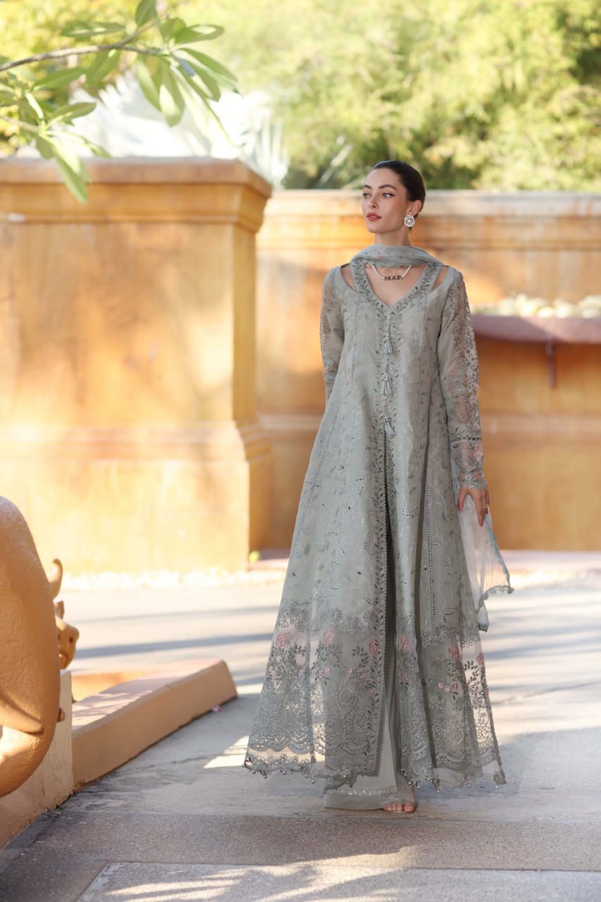 Noor Embroidered Pista Luxury lawn Dress
