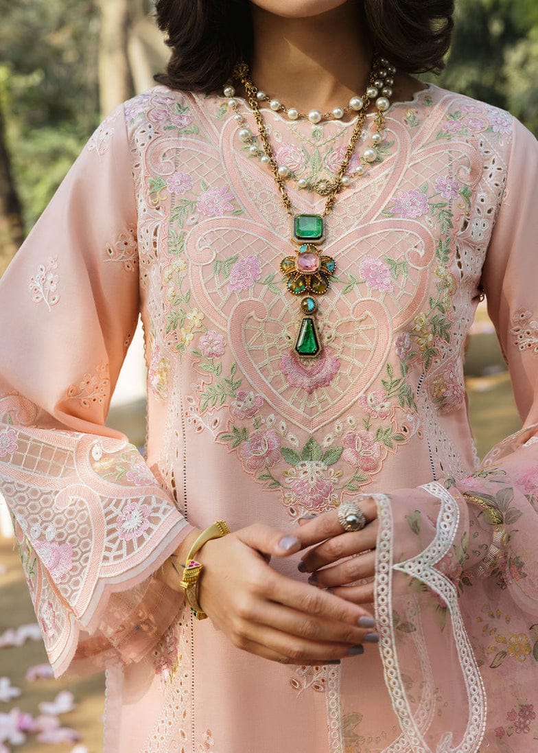 Sardinia Embroidered Tea Pink Floral Luxury Lawn Dress