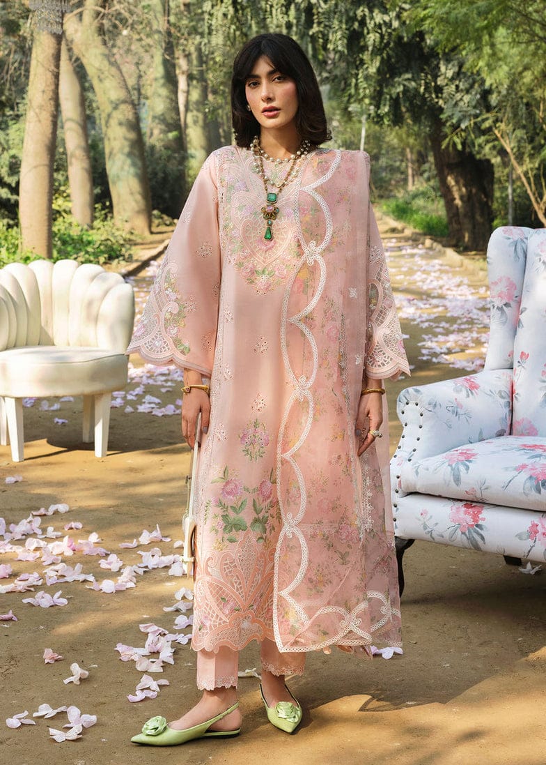 Sardinia Embroidered Tea Pink Floral Luxury Lawn Dress