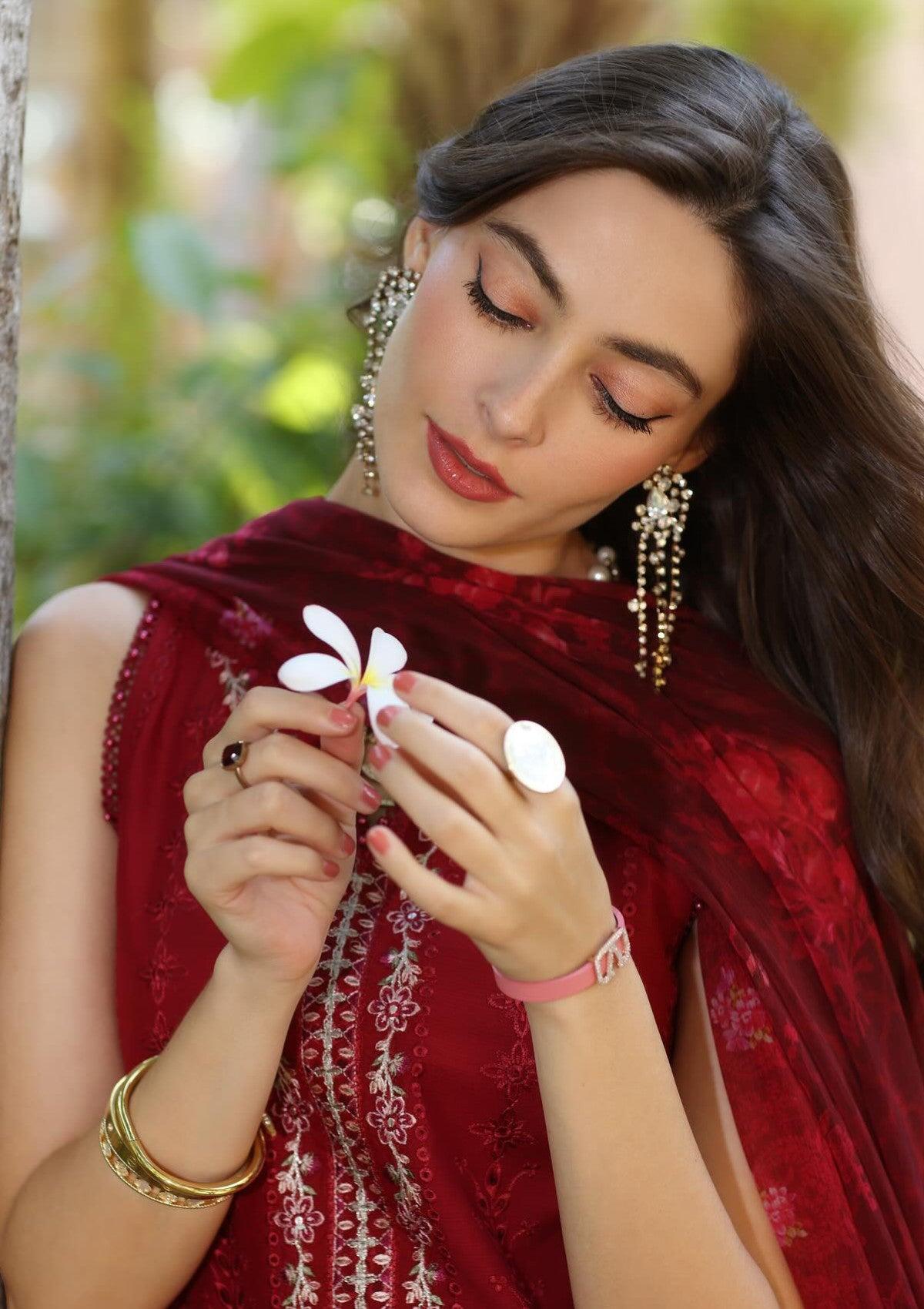 NSA Embroidered Red Luxury lawn Chikankari Dress