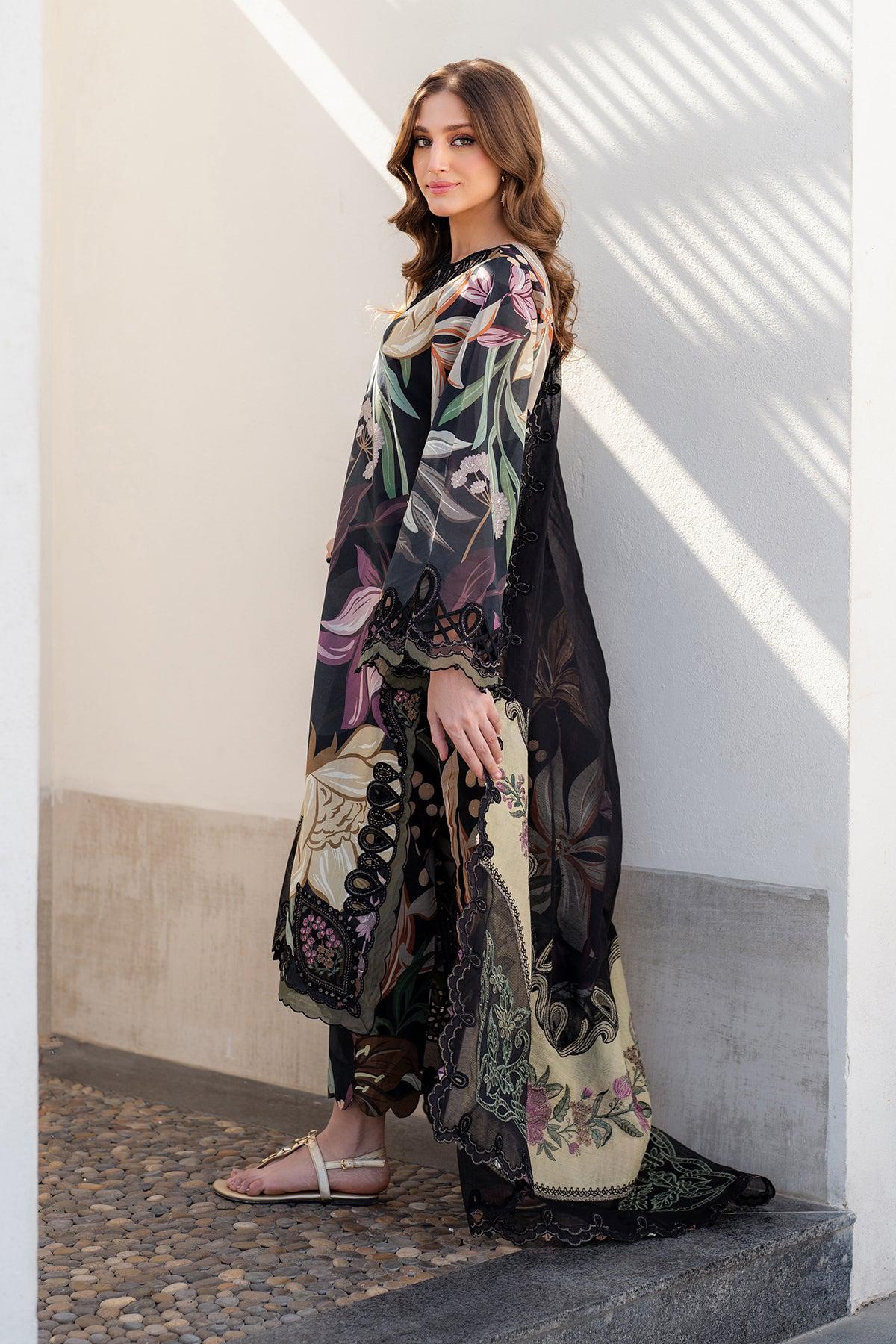BRQ Embroidered Black Luxury Lawn Dress