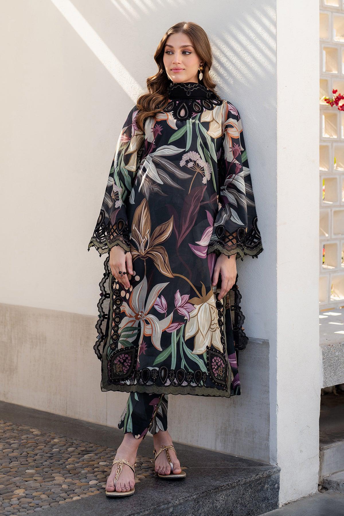 BRQ Embroidered Black Luxury Lawn Dress
