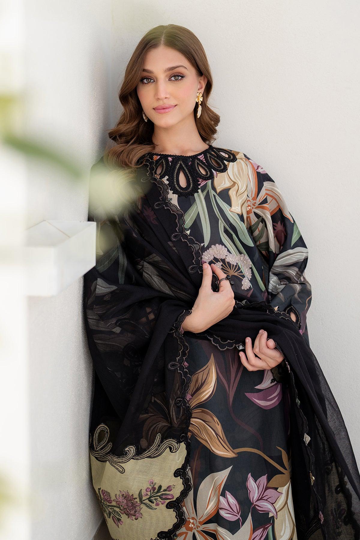 BRQ Embroidered Black Luxury Lawn Dress