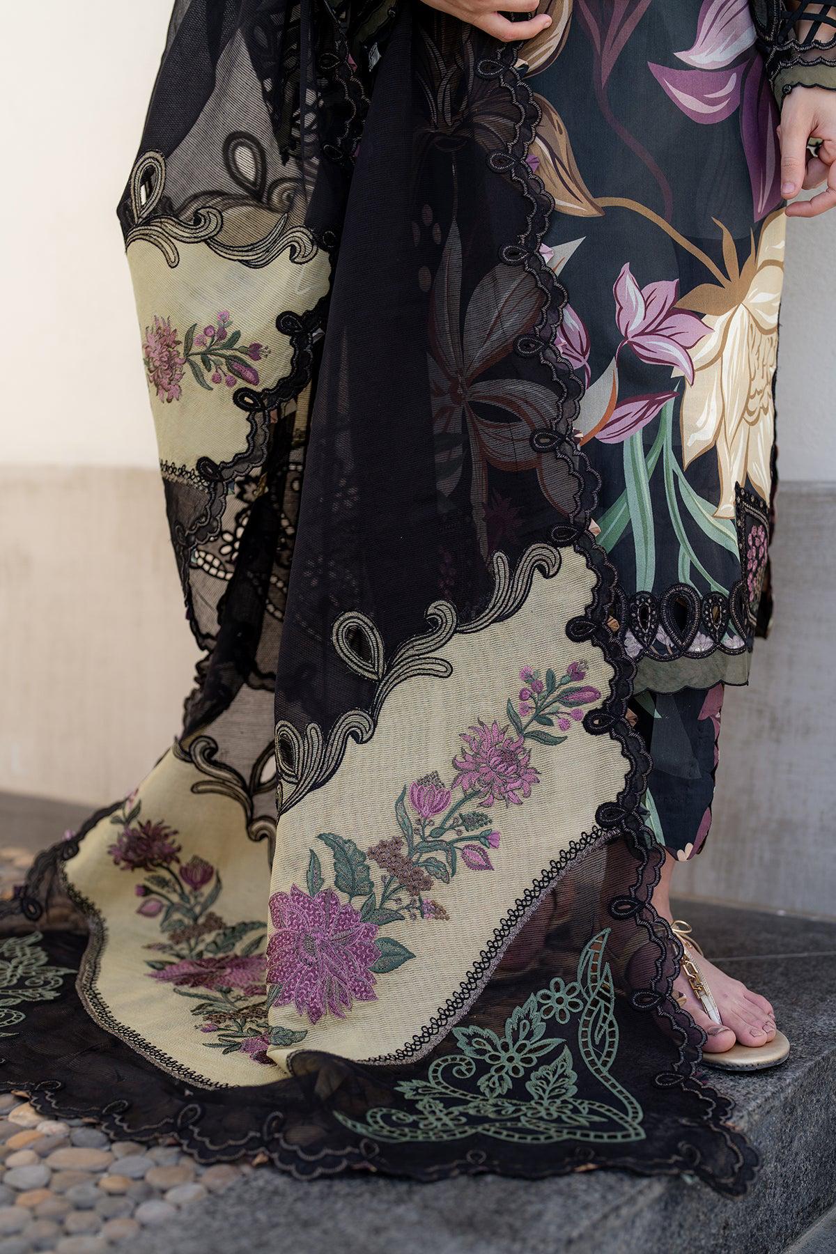 BRQ Embroidered Black Luxury Lawn Dress