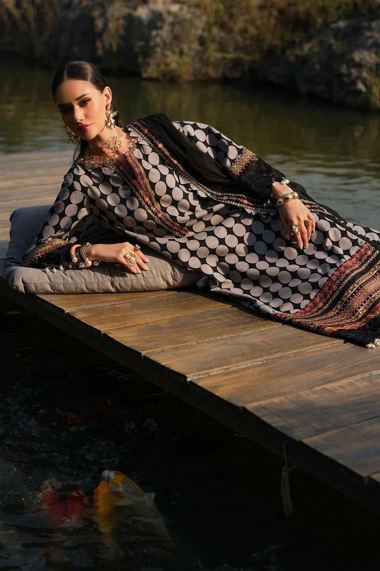 CHZ Embroidered Black & Grey Polka Luxury Lawn Dress
