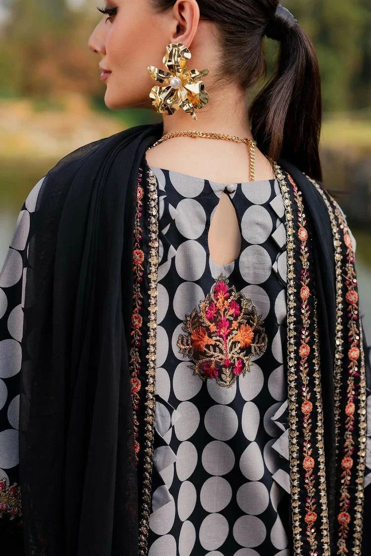 CHZ Embroidered Black & Grey Polka Luxury Lawn Dress