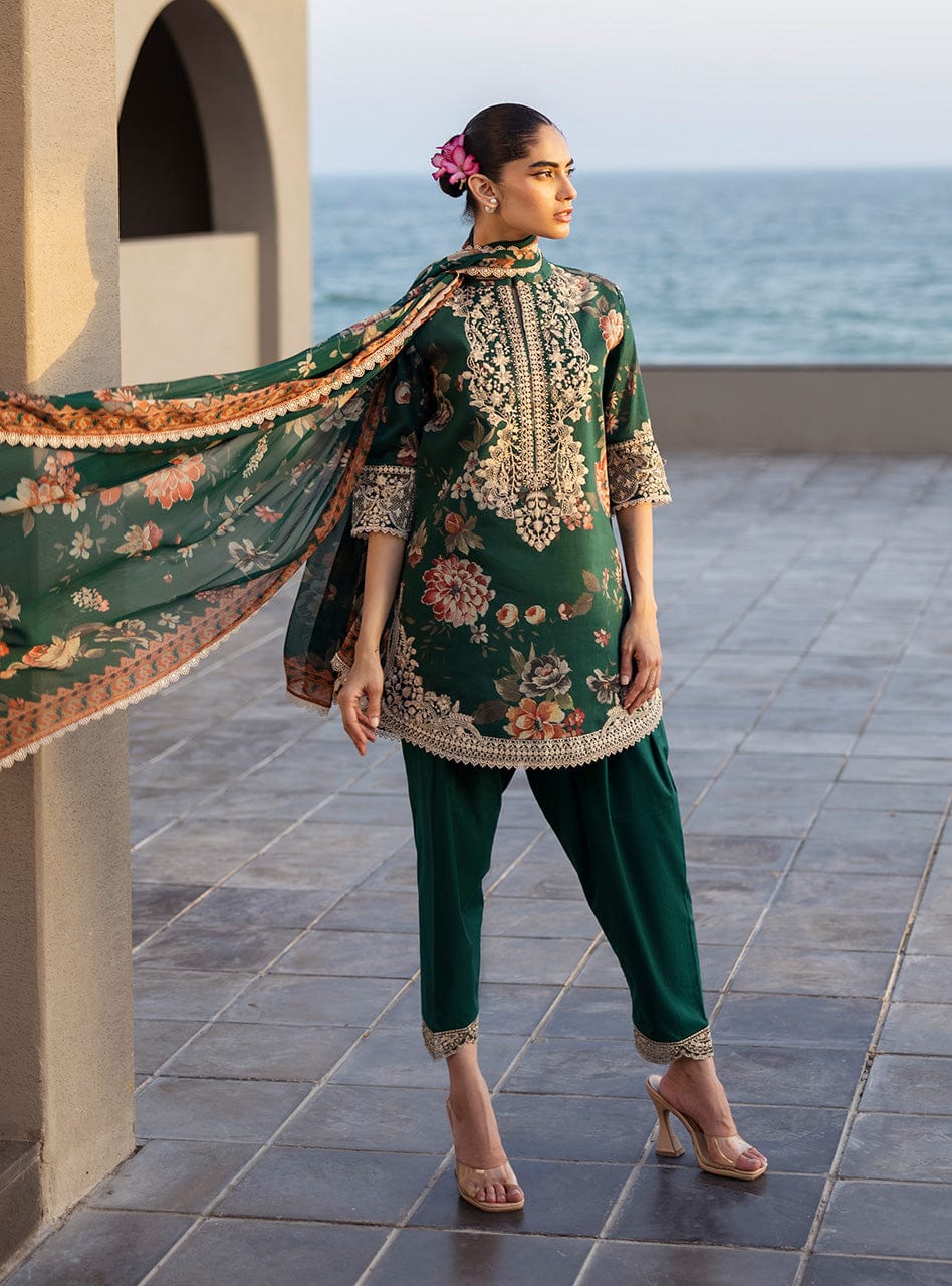 ZC Embroidered Dark Green Luxury Lawn Dress