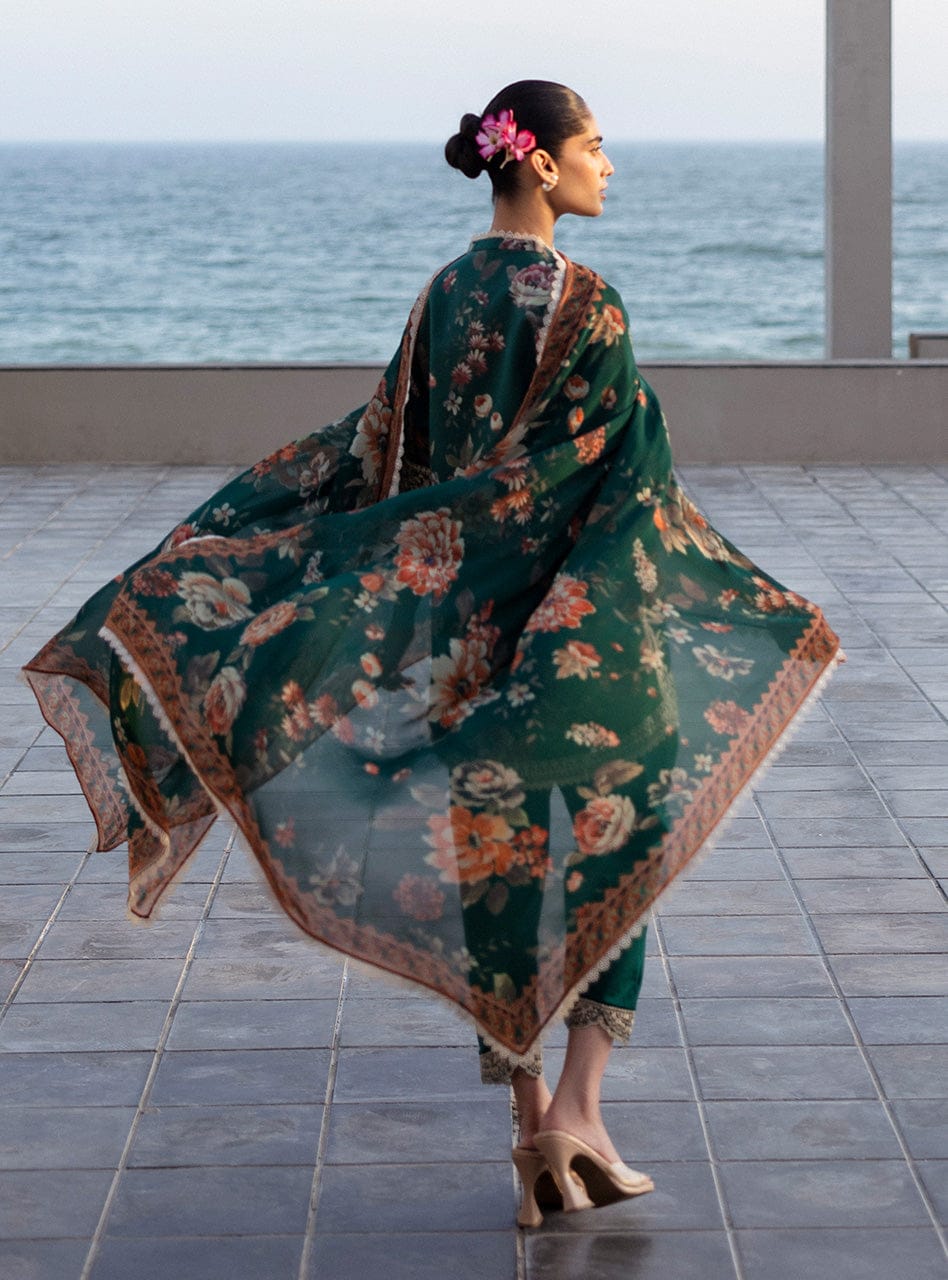 ZC Embroidered Dark Green Luxury Lawn Dress
