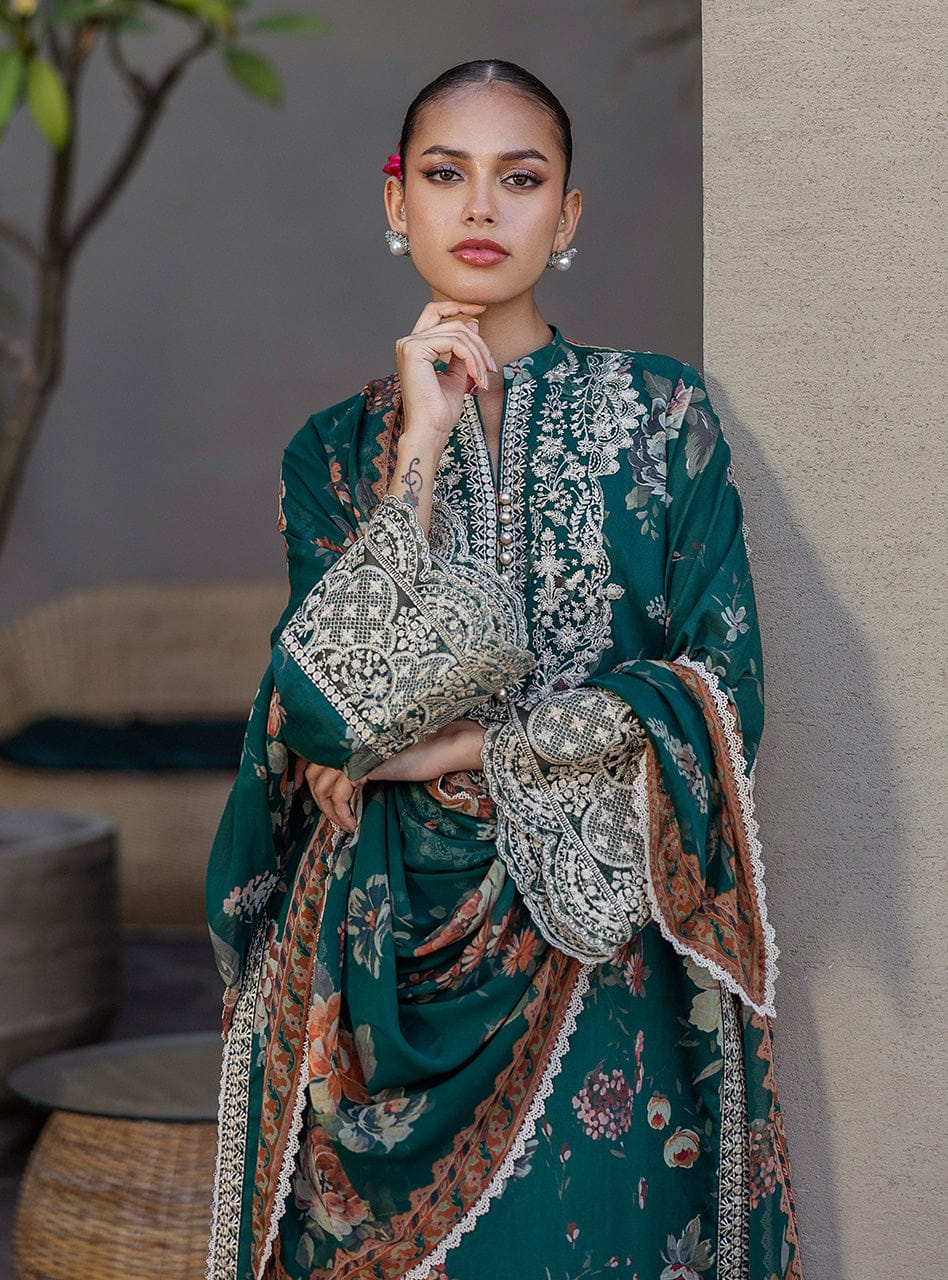 ZC Embroidered Dark Green Luxury Lawn Dress
