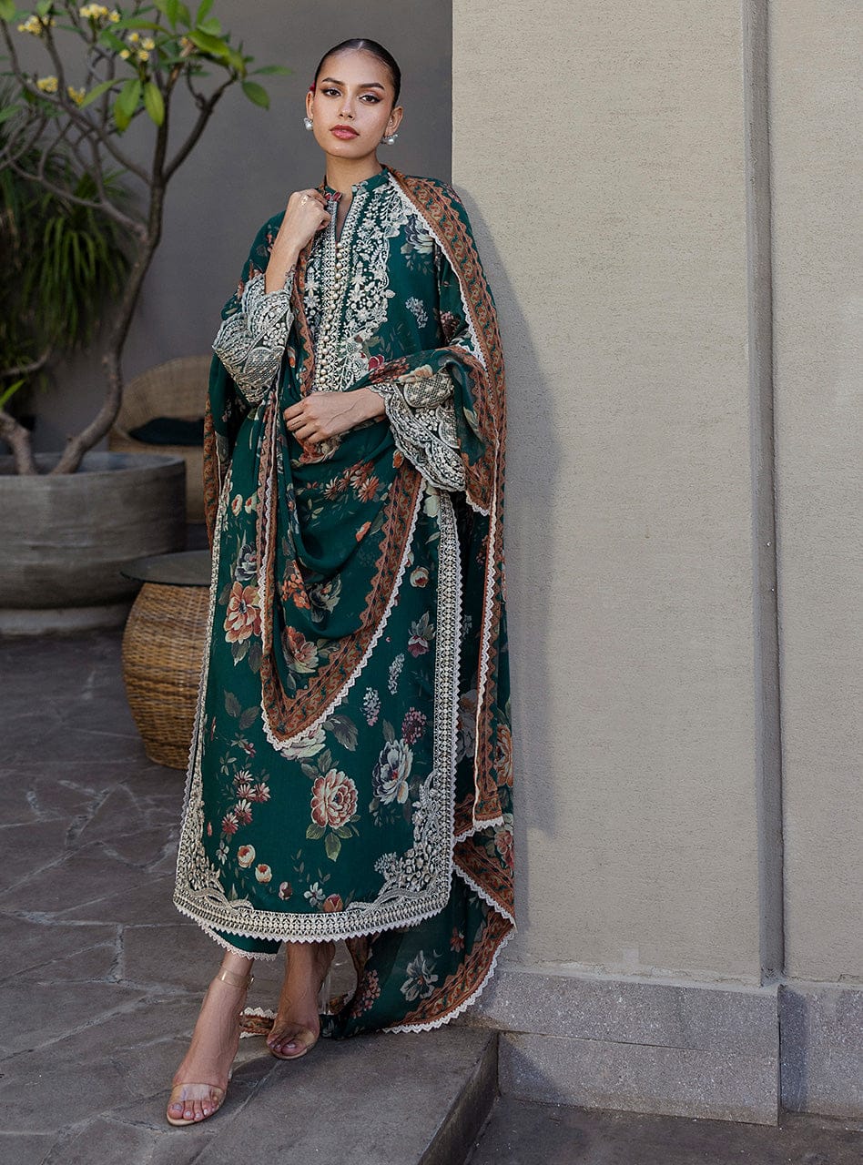 ZC Embroidered Dark Green Luxury Lawn Dress